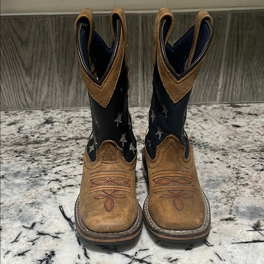 Kids Brown and Blue Western Boots
